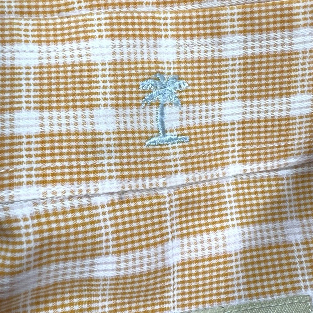 Tommy Bahama Mens Orange Plaid Button Down Long Sleeve Dress Shirt 17.5 36/37 XL